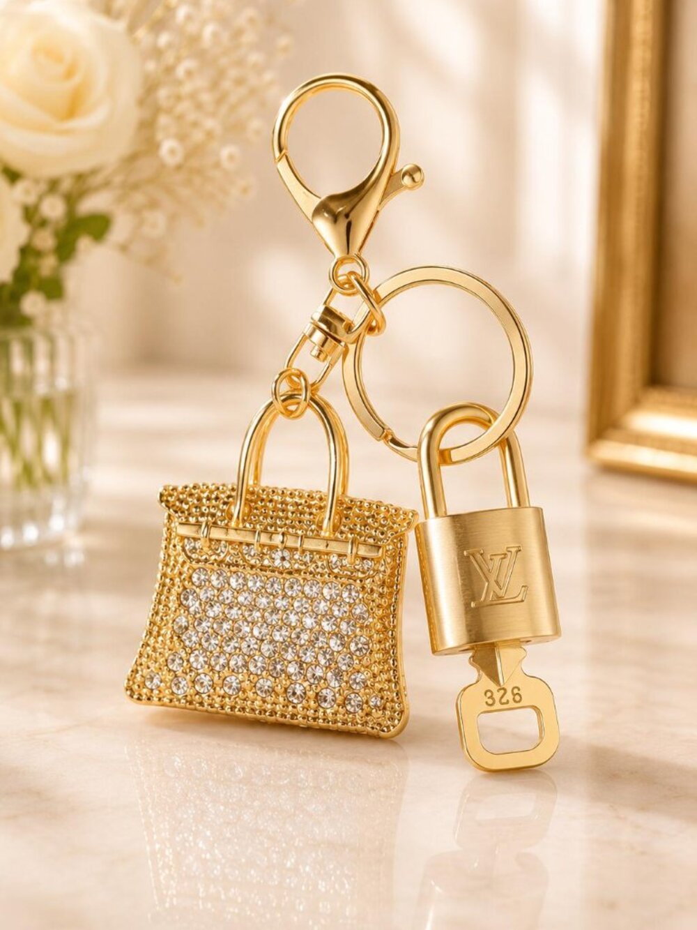 Louis Vuitton Gold Padlock 🔒 Key Set Authentic LV w/ Unbranded Bag Keychain